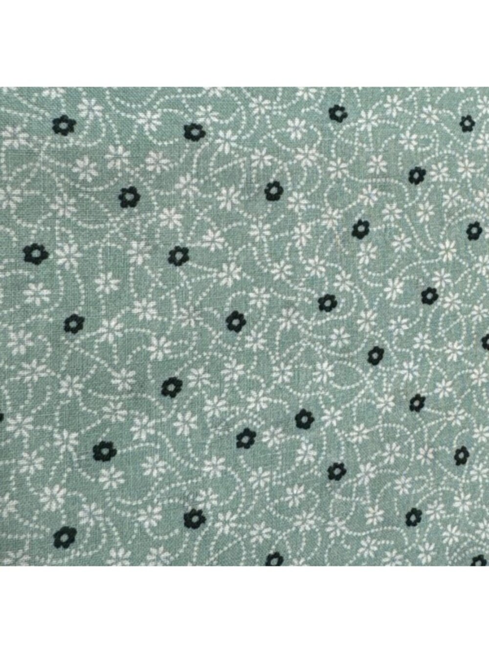 1/2 yard x 44" Teal Floral Cotton Fabric White Black Dainty Flower Print